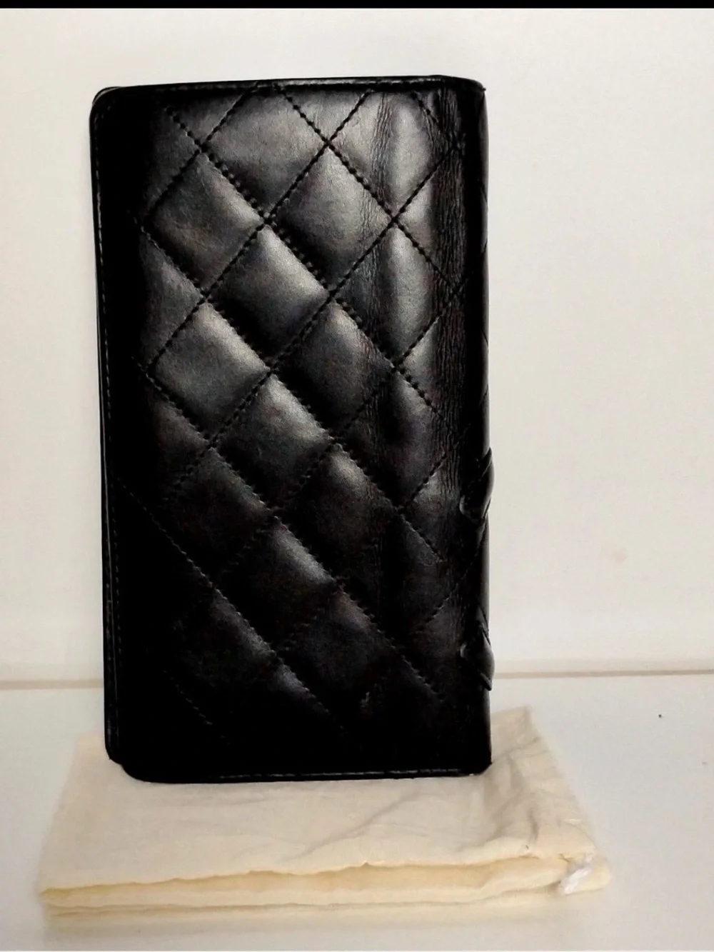 CHANEL Black Quilted Lambskin Long Wallet with CC Emblem
